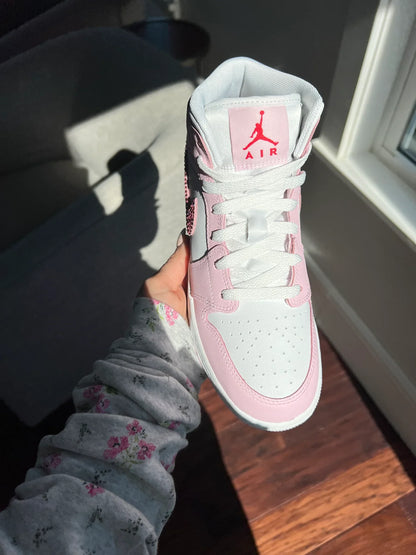 2025 Pink Swarovski Women’s Air Jordan 1 Mid Shoes