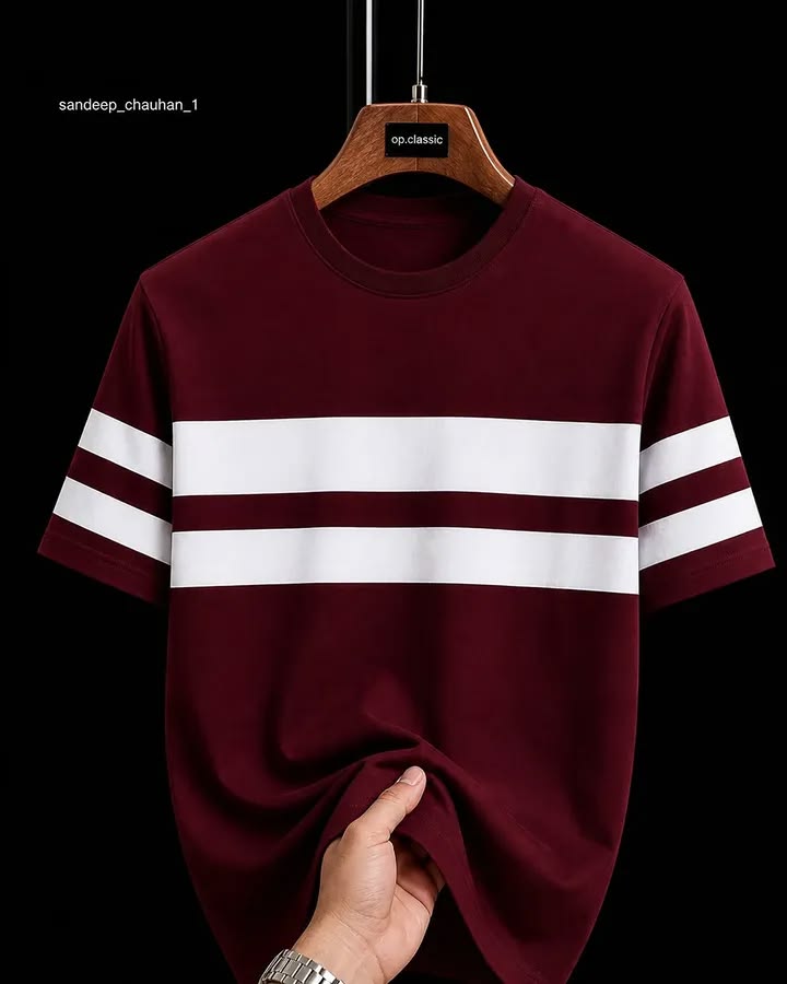 HMDN Wear Maroon Stripe T-Shirt for Men | Casual Half Sleeve Tee