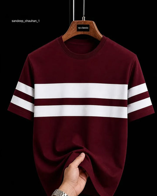 HMDN Wear Maroon Stripe T-Shirt for Men | Casual Half Sleeve Tee
