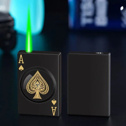 Windproof Butane Lighter Creative Playing Cards Ace of Spades Design Straight Metal Fun Toy for Men Smoking Accessories